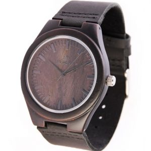 Leather wooden watch.